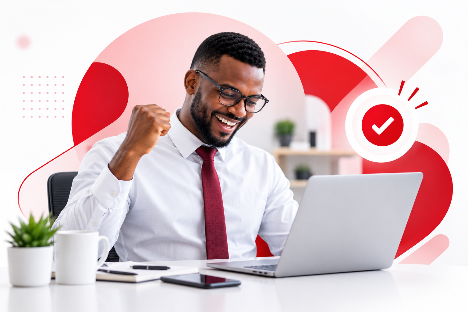 Business owner celebrating payroll processed